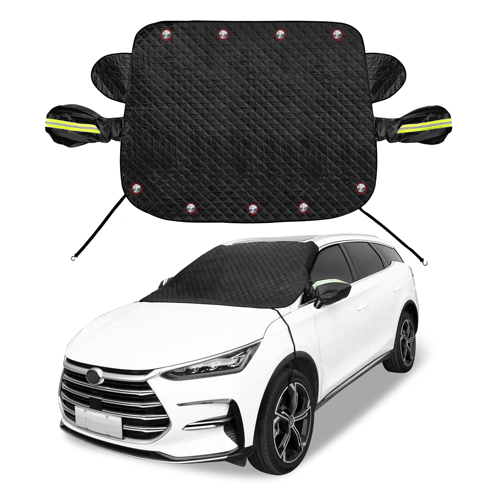 DUGAO - Funda de nieve para parabrisas de coche, magnética, de 4 capas, para hielo y nieve, para todo tipo de clima, con protectores de espejo, compatible con la mayoría de coches, SUV y camiones.
