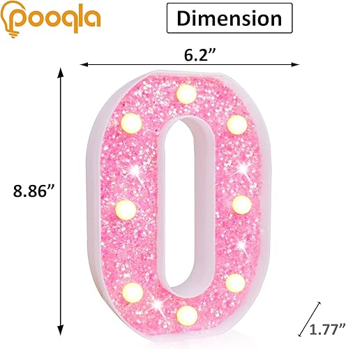 Miniatura 103 de Pooqla - Luz de números con iluminación LED rosa, funciona con pilas, con brillantina, para decoración de fiestas de cumpleaños y hogar Blanco cálido