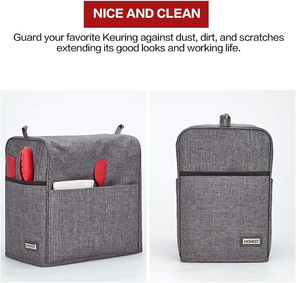 HOMEST Dust Cover Compatible with Keurig Coffee Maker, Single Serve Coffee Makers Cover with Storage Pockets for K Cup, Grey