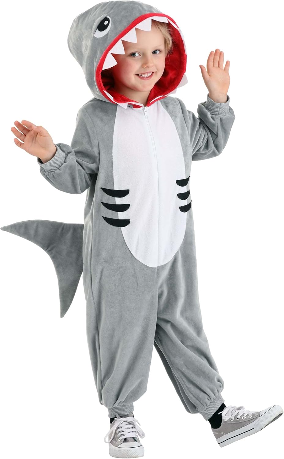 Toddler Shark Costume Onesie for Kids - Hooded Jumpsuit & Fins for Halloween Ocean Theme Events or Dress-Up
