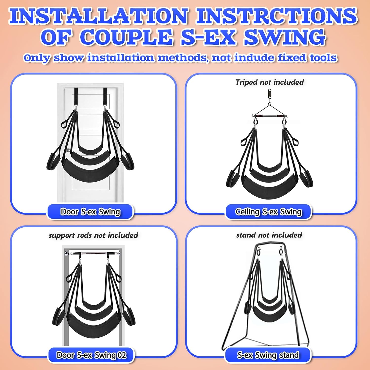 Upgraded Sex Swing with Thicker Wider padded Seats - Portable Door Sex Swings with Adjustable Nylon Straps and Metal Hardware, Suitable for Beginners Easy to Install, Adult Sex Toys for Couples, Black