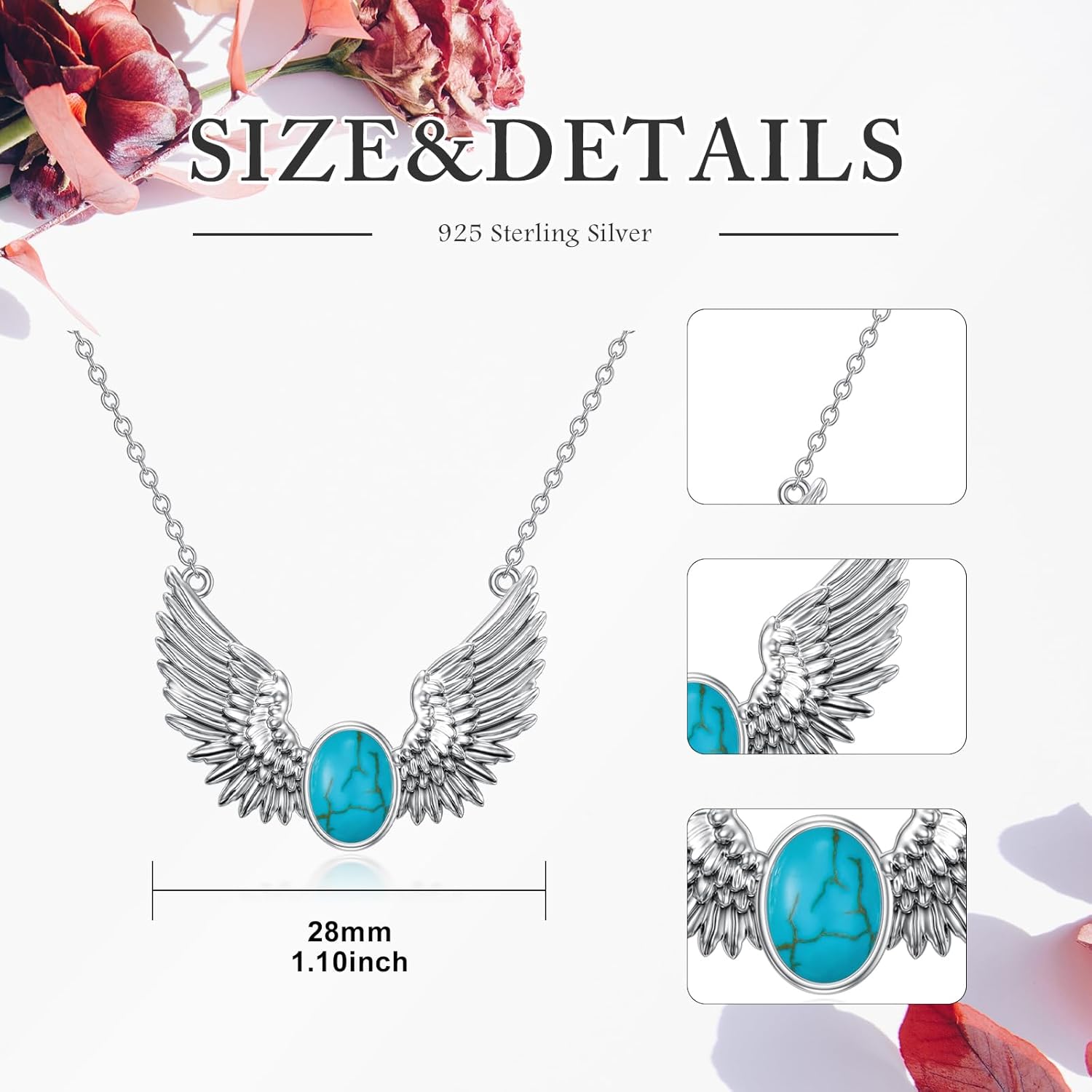 Angel Wings Necklace 925 Sterling Silver Guardian Angel Wings Pendant Genuine Turquoise Wings Necklace Natural Turquoise Jewelry for Women - Image 5
