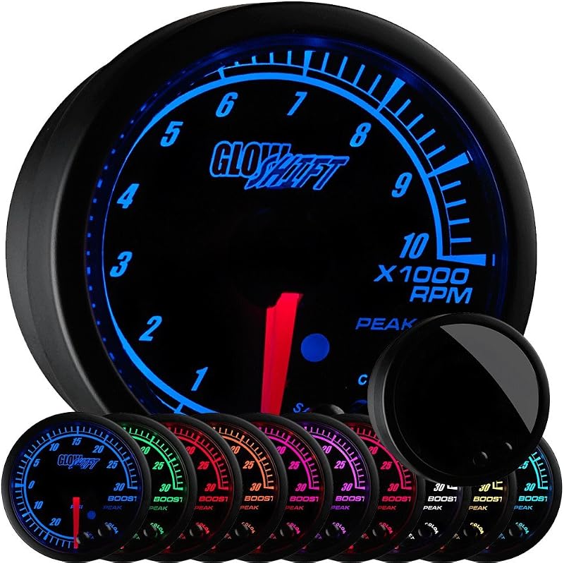 Tacômetro GlowShift Elite GS-ET10 10 Cores, 10.000 RPM, 52 mm – 1 unidade