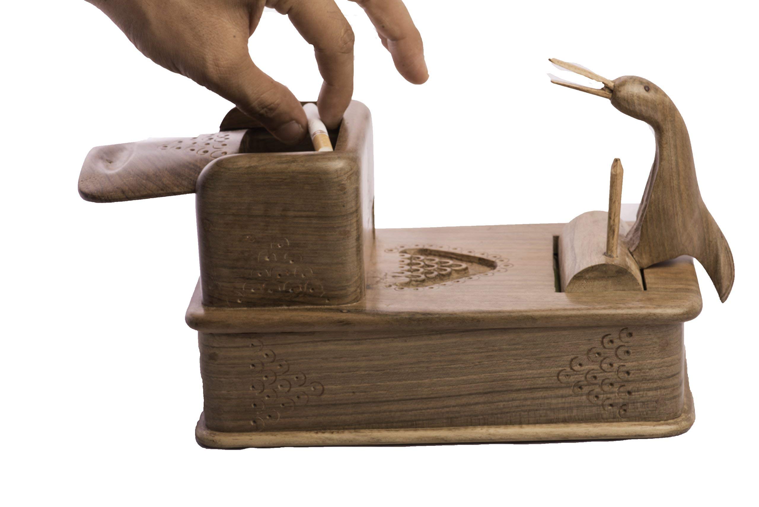 Boulevarte Handmade Vintage Cigarette Dispenser | Cigarette Picker Bird |  Walnut Wood Box | Tabletop Cigarette Case | Decorative Cigarette Dispenser  Box