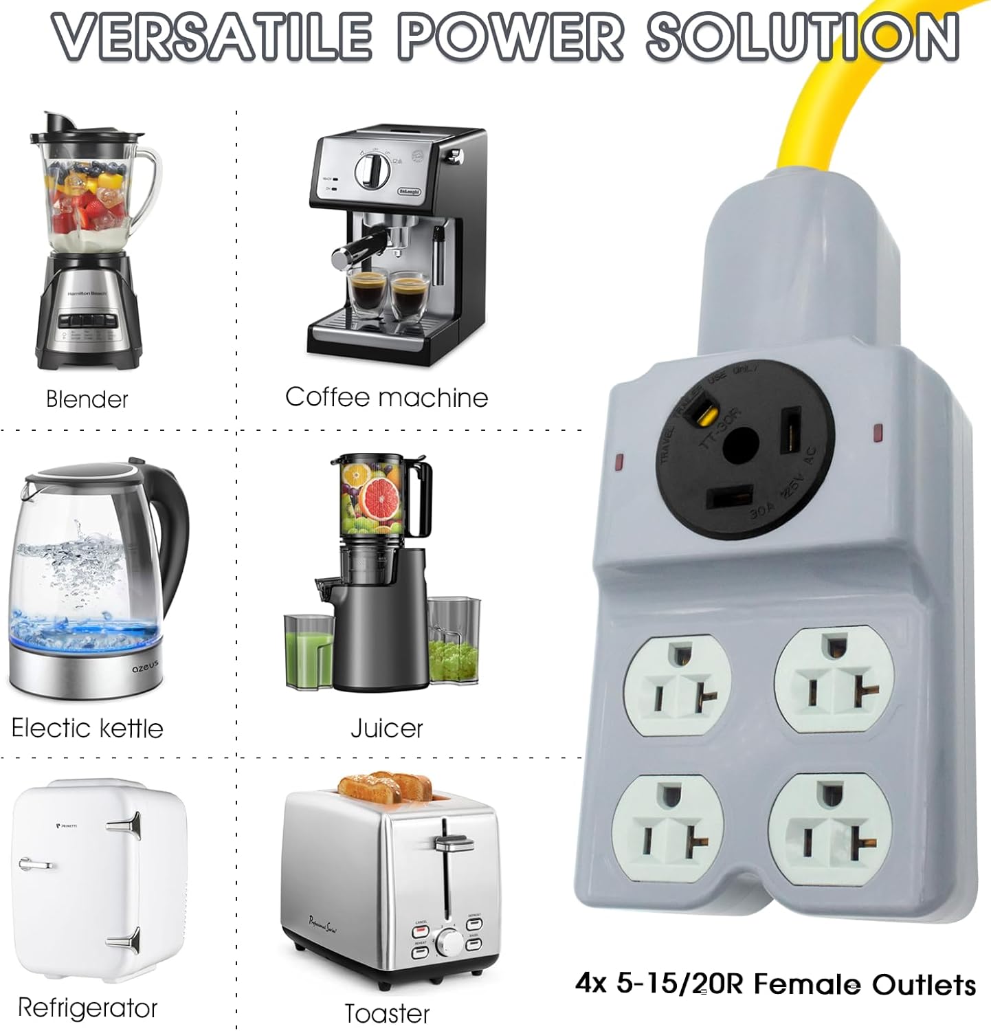 30 Amp to 110 Adapter, RV Electrical 30 Amp to 20 Amp Adapter NEMA TT-30P to TT-30R and 4X 5-20R / 5-15R Heavy Duty Power Distribution for Generators Campers Household Emergency Backup (Gray)