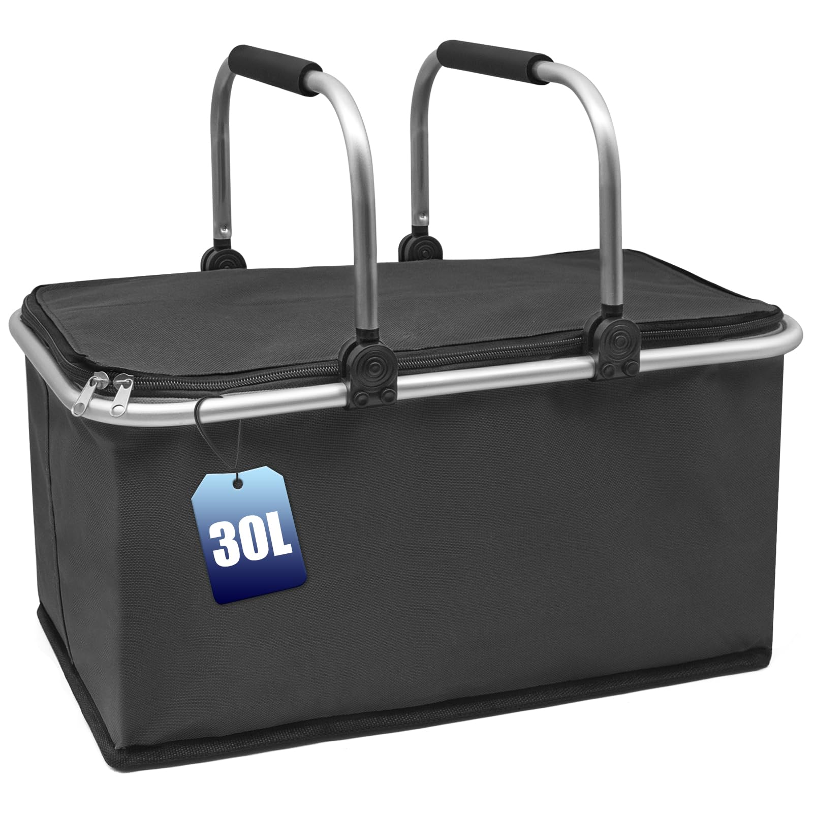Panier Pique-Nique Isotherme 30L, Grand Sac Pliable en Oxford Réistant à l'Eau pour Pique-Nique/Shopping/Cadeau (Noir)