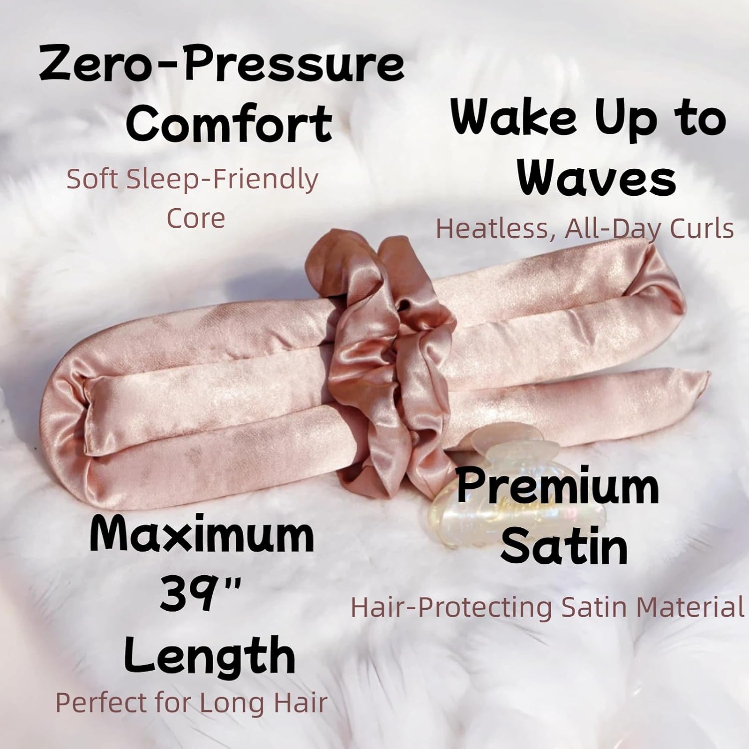 Serenade Sparkling Satin Heatless Hair Curler, Heatless Curling Rod Headband, No Heat Curling Rod Hair Roller for Women and Girls to sleep in, Pink