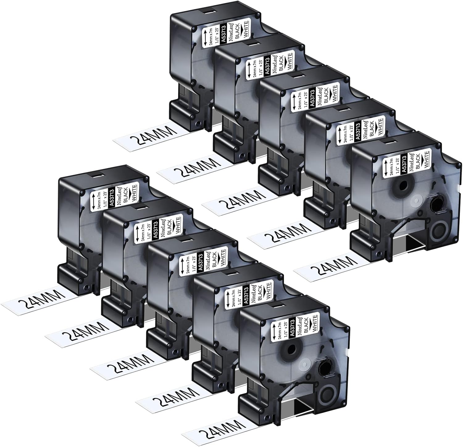 NineLeaf 10 Pack Compatible for Dymo D1 53713 Label Tape S0720930 D1 1 Inch Black on White Label Maker Refills for LabelManager 400 450 450D 500TS LabelWriter 400 450 Duo 3M