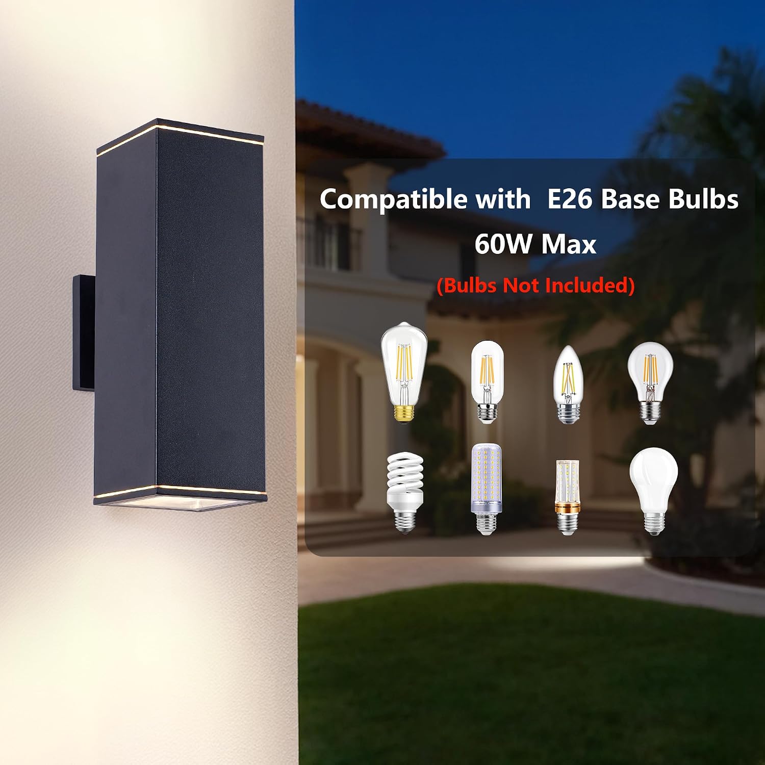 Modern Outdoor Wall Sconce, Up & Down Lighting Waterproof Aluminum Wall Lamp, E26 Base 120V Hardwired Exterior Light Fixture for Porch, Patio, Garage, Hallway, Indoor Outdoor Use, Sand Black