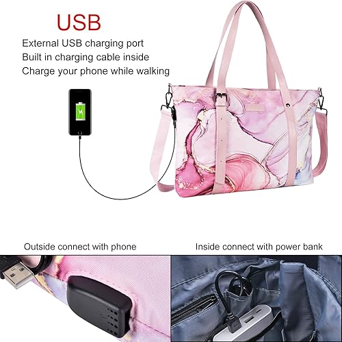 Miniatura 4 de MOSISO Bolsa de mano para portátil con puerto USB (17-17.3 pulgadas) con asa superior ajustable, bolsa para computadora portátil para mujer,