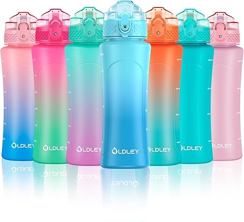 OLDLEY Kids Water Bottle with Straw 15 oz BPA-Free Leak-Proof Motivational Water Bottles with Time Marker for School Sports Travel Gym, Easy to Use