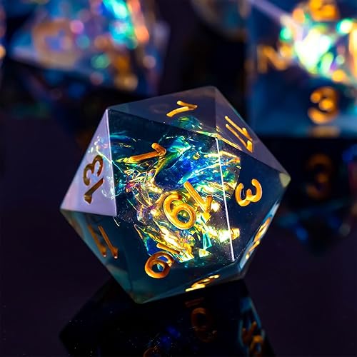 Miniatura 10 de DND - Juego de dados poliédricos de 7 piezas de borde afilado 100% hechos a mano, juego de dados poliédricos de Calabozos y Dragones, juego de dados