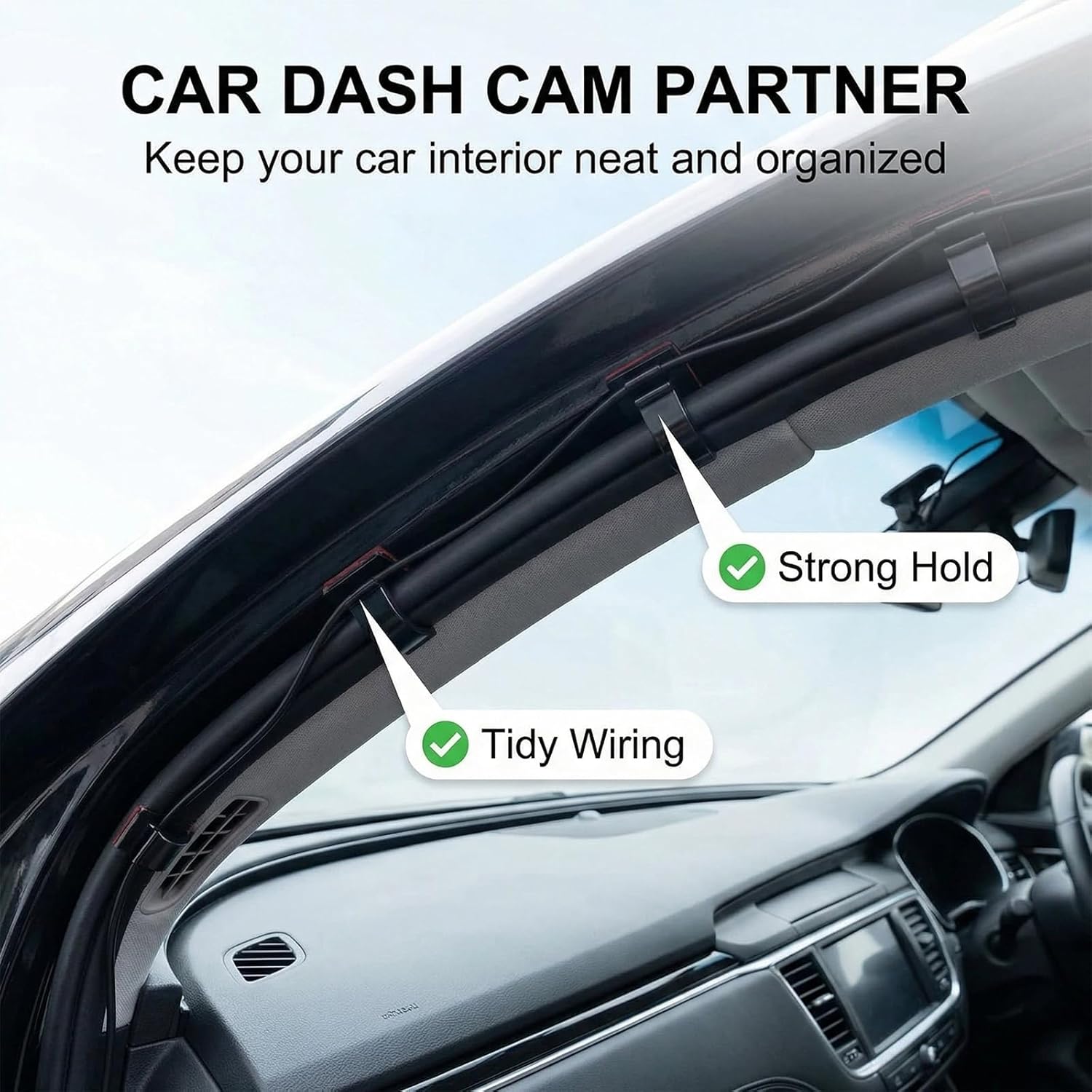 80 x Heavy Duty Adhesive Cable Clips - Universal Organizer for Office, Home, Easy Installation and Reusable(Black)