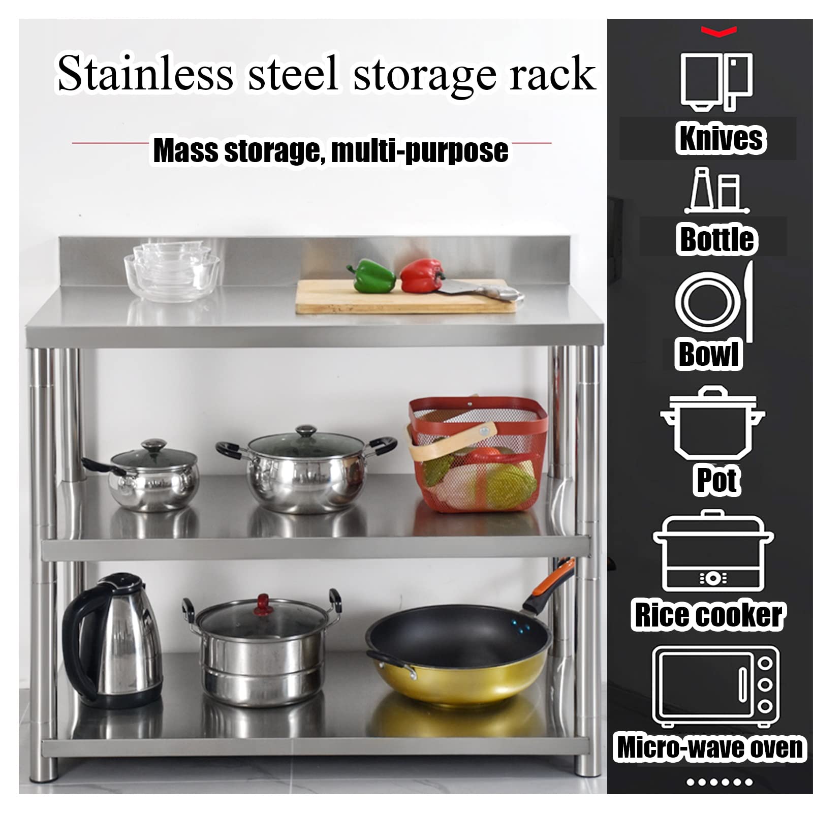 Banco da lavoro in metallo, banco da lavoro in acciaio inox, tavolo in acciaio inox, forniture per ristoranti tavolo commerciale robusto con ripiano inferiore e backsplash, per ristorante, casa e