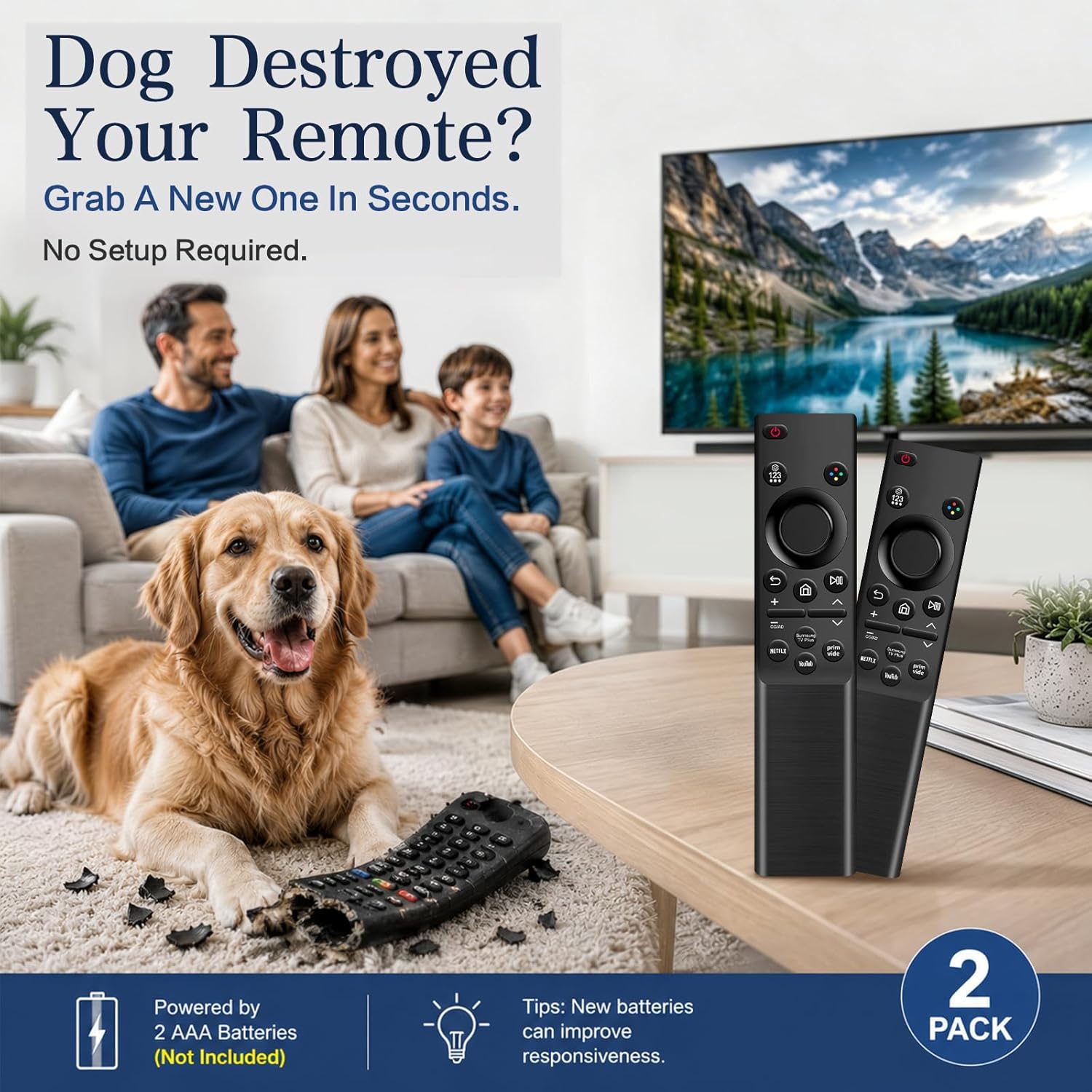 [2 Pack] Universal Replacement for Samsung TV Remote Control, Compatible with All Samsung Smart TV, QLED, 4K, 8K, Frame, Curved, LED, LCD HDTV Models (2019-2026), No Setup Required