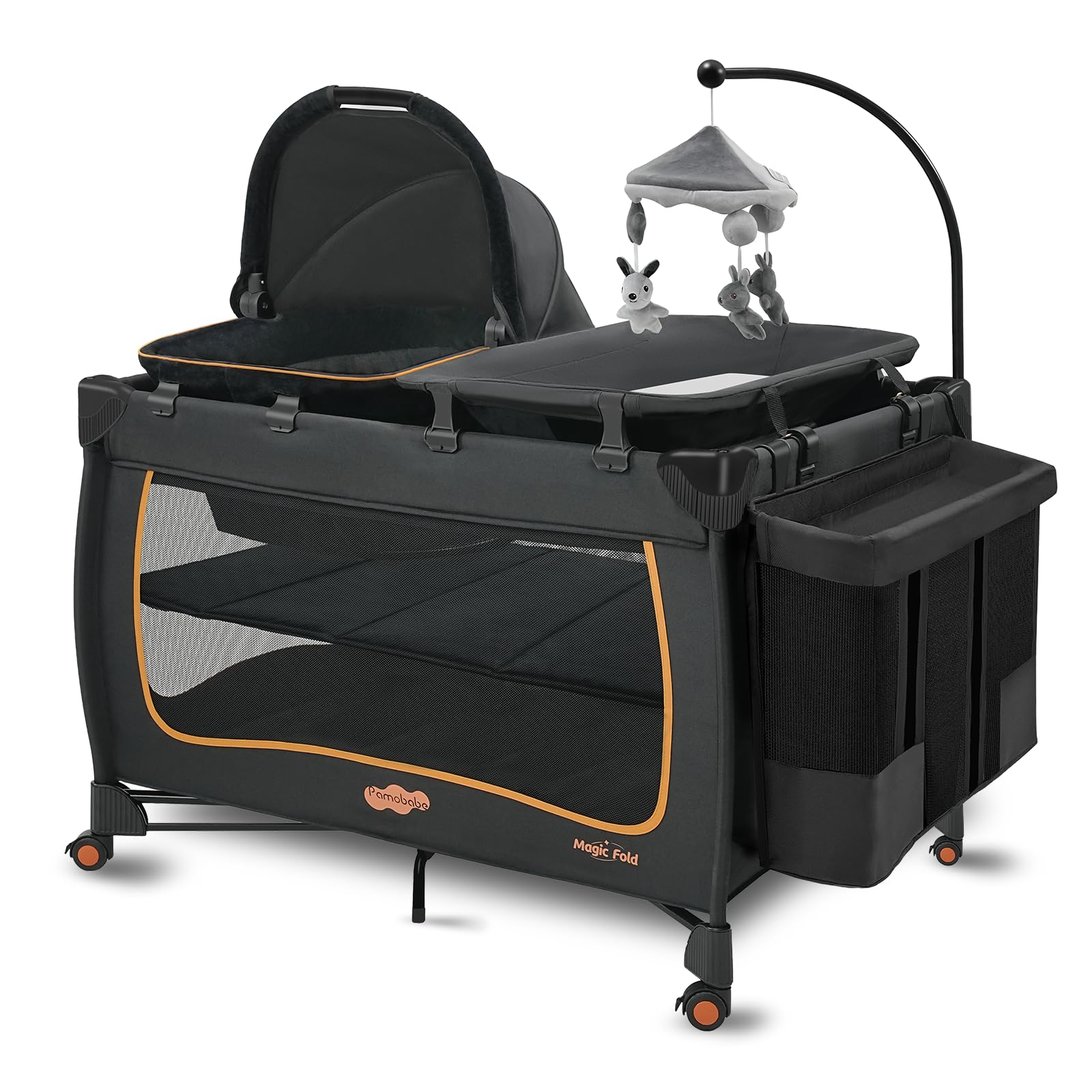 Pamo Babe 6 in 1 Baby Pack and Play with Bassinet - One-Step Setup Travel Crib, Small Portable Playpen for Babies, Portable Baby Bassinet, Changing