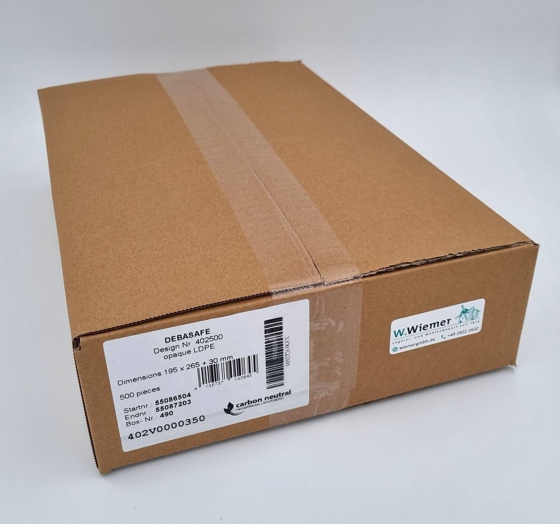 500x Sicherheitstaschen DEBASAFE 195 x 265 + 30 mm (Bon) DEBATAPE high plus - Blickdicht - Recyclingfolie