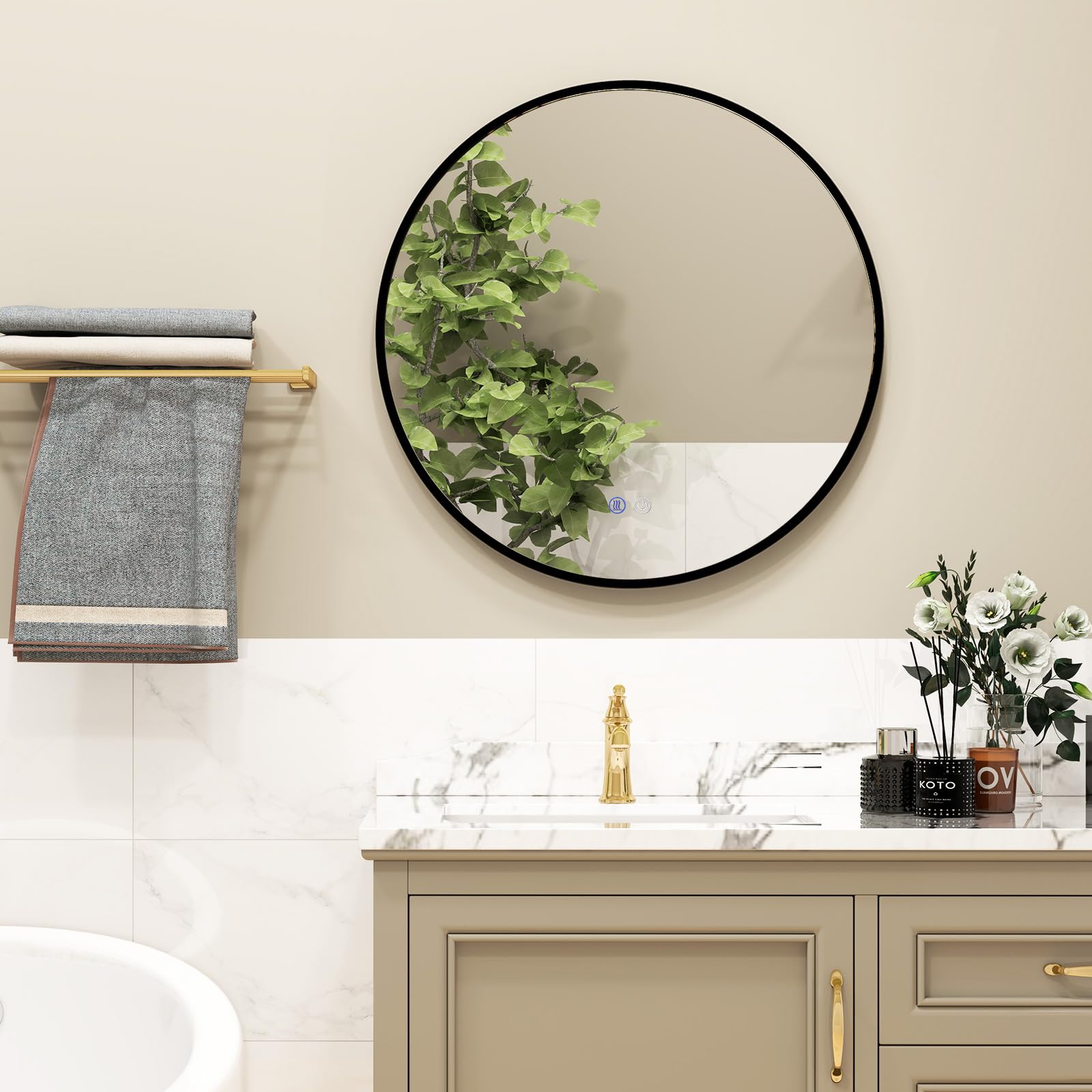 COSTWAY 60 cm Miroir de Salle de Bain à LED, avec 3 Couleurs Luminosité Réglable, Bord Ondulé, Interrupteur Tactile et Antibuée - Maison