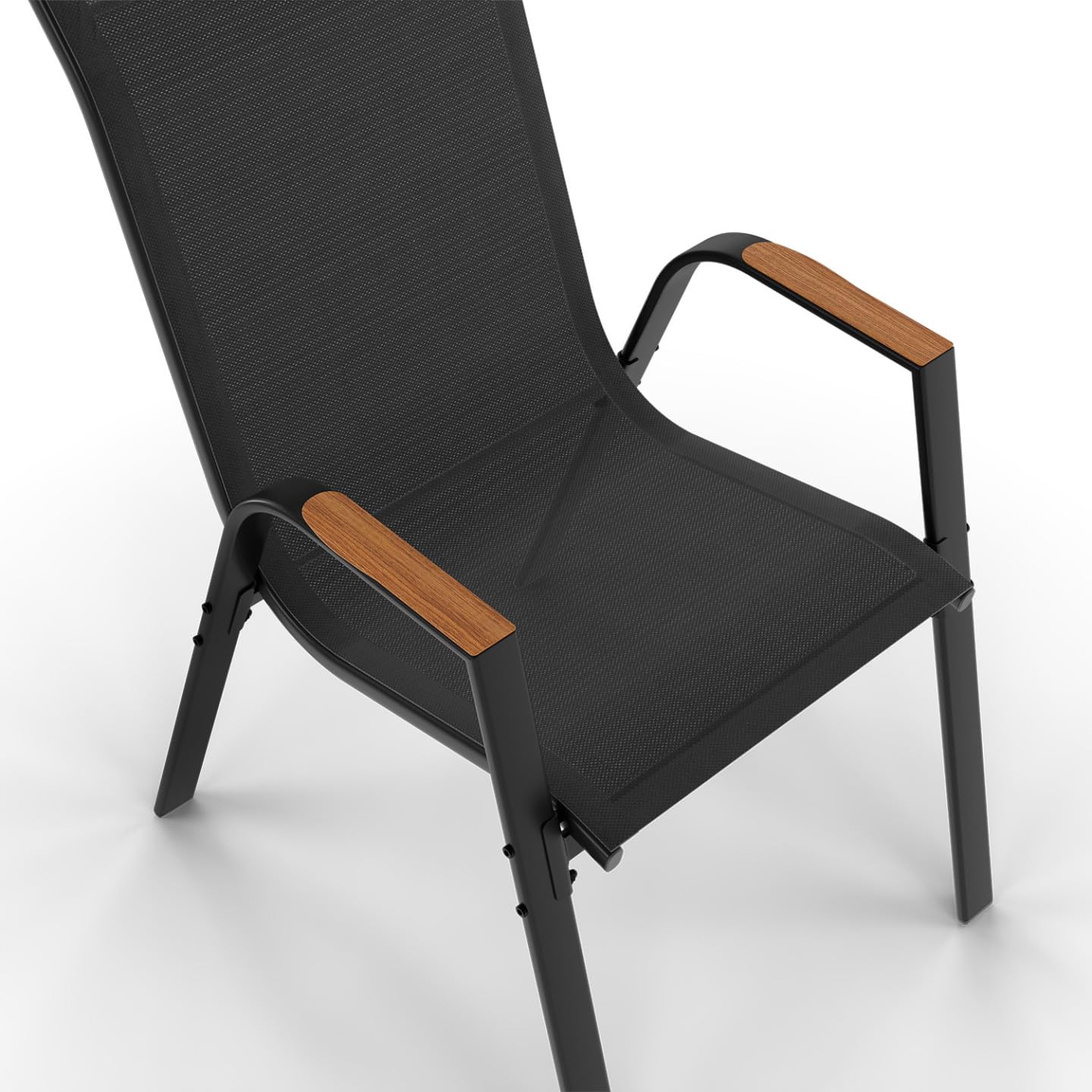 IDMarket - Salon de Jardin NOUMEA Table 190 cm Plateau Verre trempé Effet Bois et 8 chaises empilables Noir et Bois