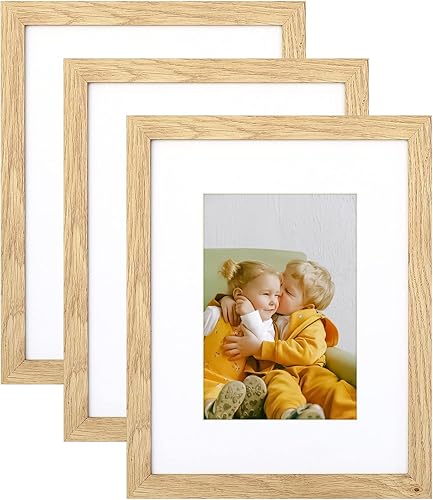 Juego de 3 portarretratos de 8 x 10 pulgadas, marco de fotos de madera natural de 5 x 7 pulgadas con paspartú u 8 x 10 pulgadas sin paspartú con