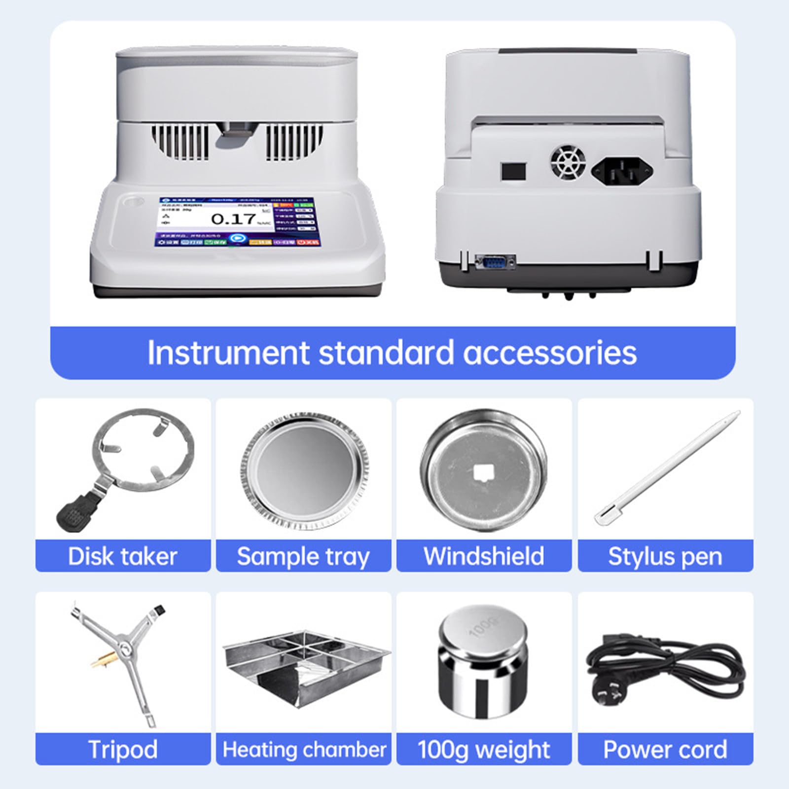 Digitaler Feuchtebestimmer, Halogen-Feuchtebestimmer, Hohe Genauigkeit 0,001 G, hocheffiziente Halogenlampenheizung, für Gummi/Tee/Getreide/Lebensmittel Accuracy0.005g