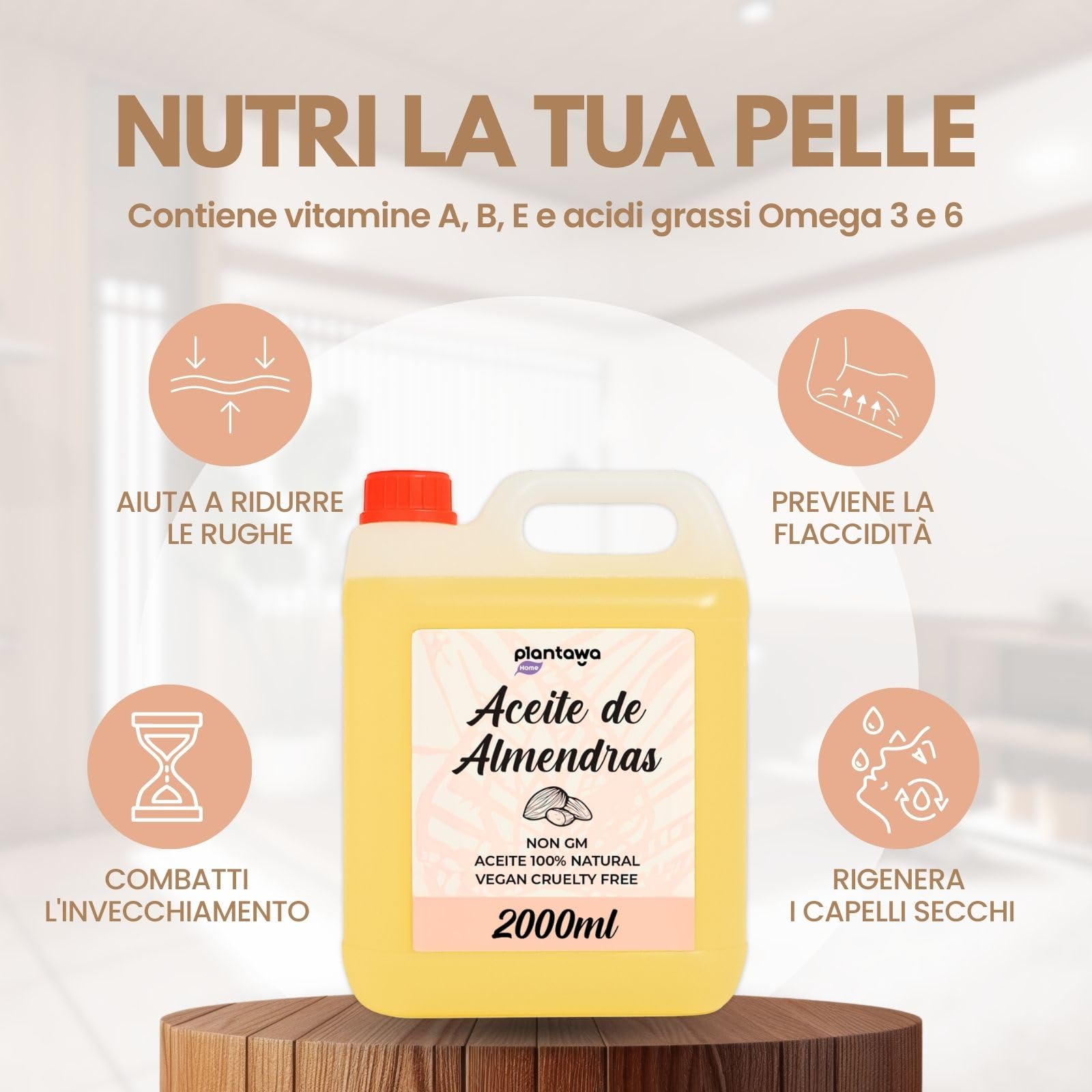 PLANTAWA Olio di Mandorle Dolci 2L | Olio di Mandorle per il Corpo 100% Naturale di Origine Vegetale | Olio Multiuso per Massaggi, Materia Prima, Contiene Vitamina E, Bio Olio Smagliature Gravidanza