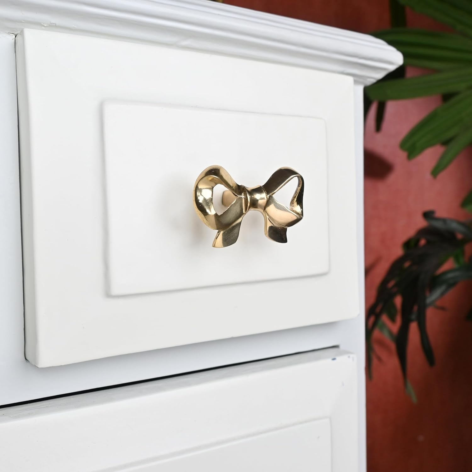 Indian Shelf 6 Piece Gold Premium Solid Brass Bow Modern Cabinet Handles Drawer Knobs Dresser Pulls Stylish Finish