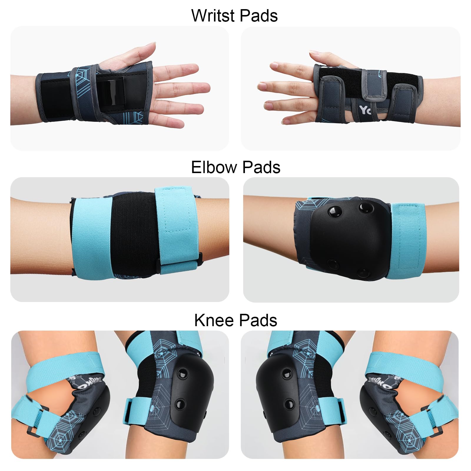 YOOXARMOR Set di Protezioni per Bambini da 3 a 8 Anni, Ginocchiere, Gomitiere, Polsiere Regolabili per Pattini a Rotelle, BMX, Bici,Ciclismo,Skateboard,Pattini in linea,Monopattini[6 Pezzi]
