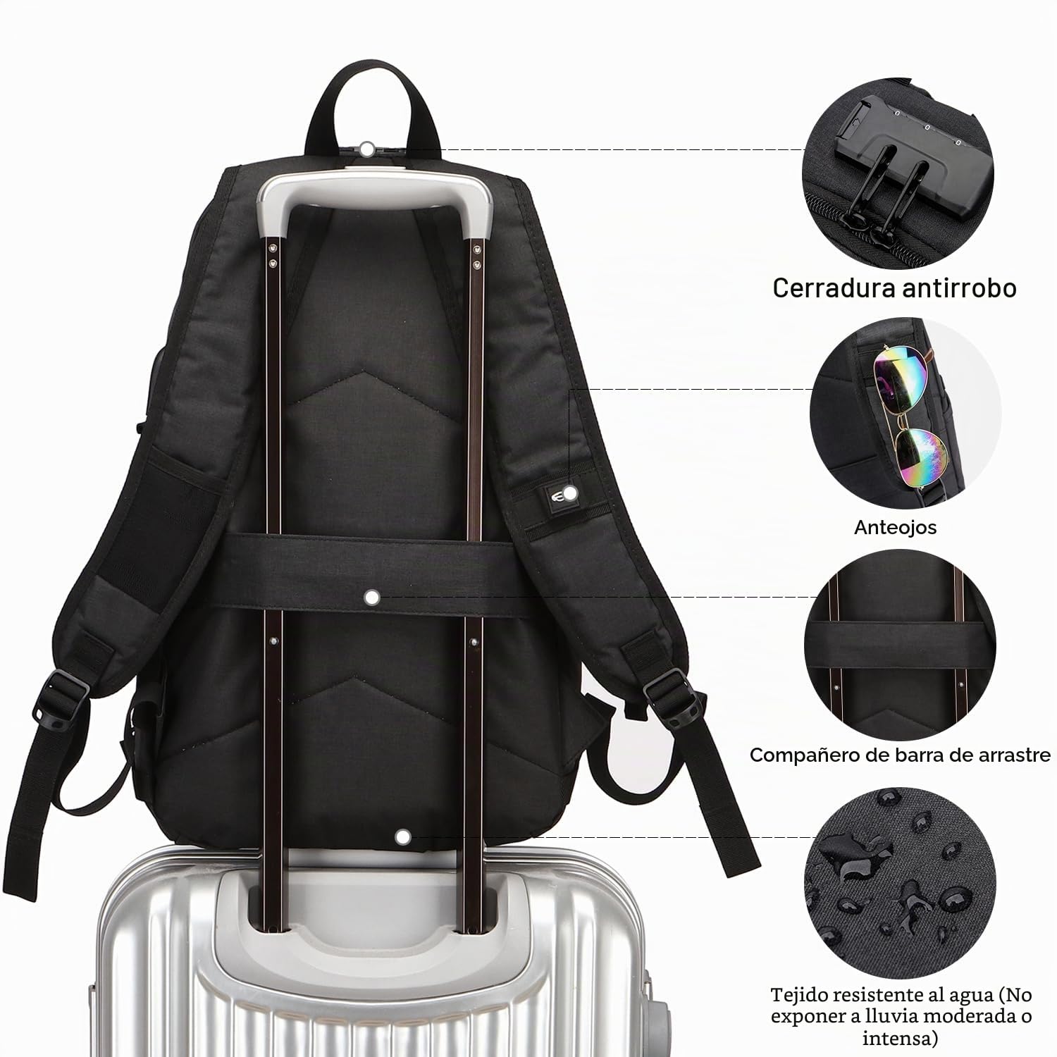 Mochila Hombre Mochila Antirrobo Impermeable,Mochila Ordenador Portatil 15.6 Pulgadas Mochila Portatil con Puerto USB,Mochila Backpack Bolsa para Negocio Trabajo Diario Viaje Escolares,Negro