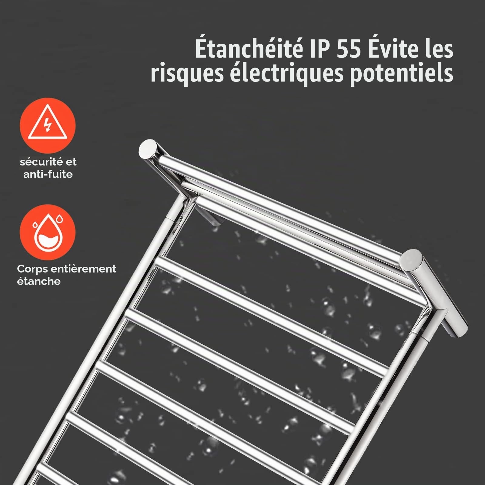 QL Sèche-Serviettes Électrique Chauffant 145W,Porte-Serviettes Mural,Chauffe-Serviettes avec Minuterie,Thermostat,Étagère 680x500mm Argenté