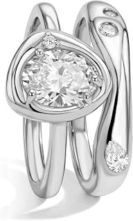 18K Gold & Silver Plated Stackable Ring Set for Women, CZ Curved Wave Stacking Bands, Statement Promise Rings for Wedding Engagement, Trendy Dainty Jewelry Gift