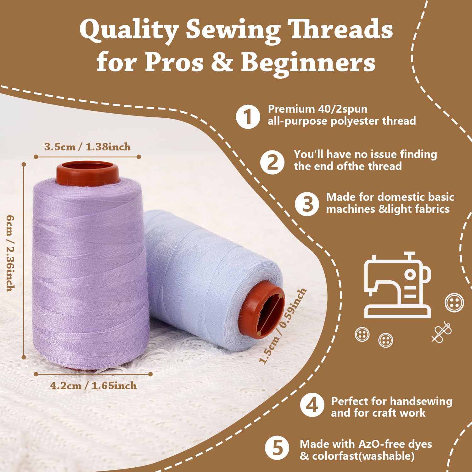 Kit de hilos de coser de 42 colores, 800 yardas cada carrete, hilo de poliéster duradero para máquina de coser y coser a mano, ideal para bricolaje, reparaciones, acolchado y uso de manualidades
