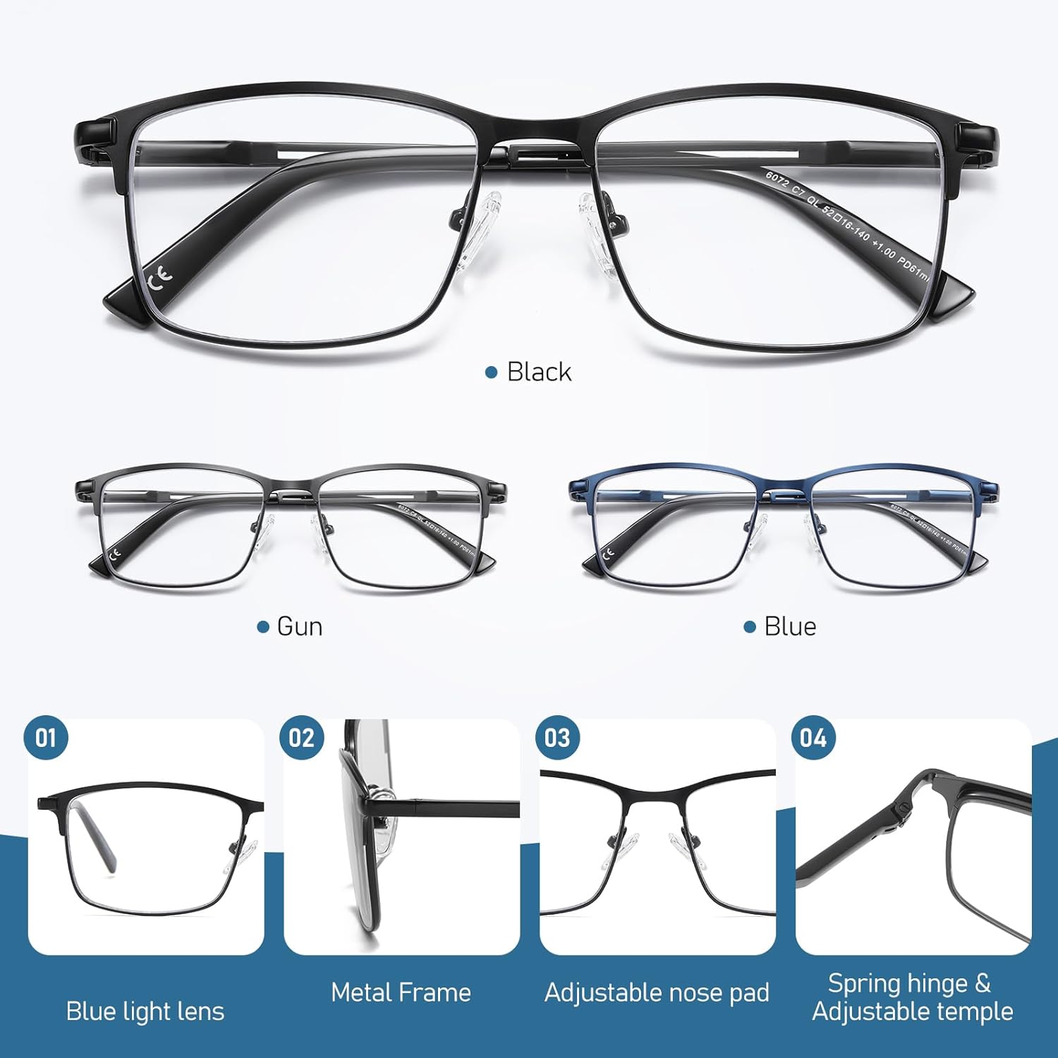 Distance Nearsighted Glasses Blue Light Glasses Men Women Metal Spring Hinge Myopia Eyeglasses - Image 3