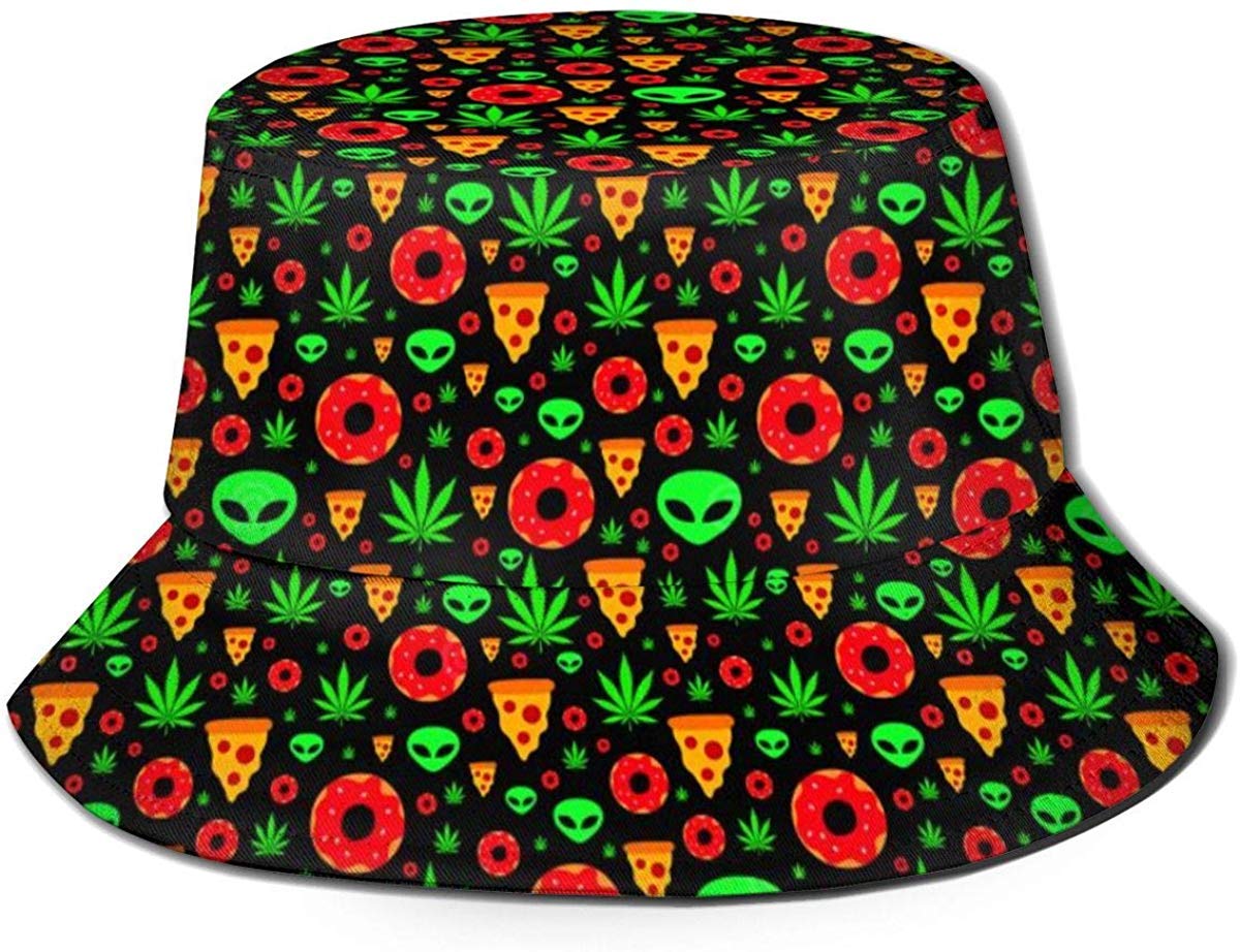 Bucket Hat Packable Reversible Alien Donut Pot Leaf Weed Pizza