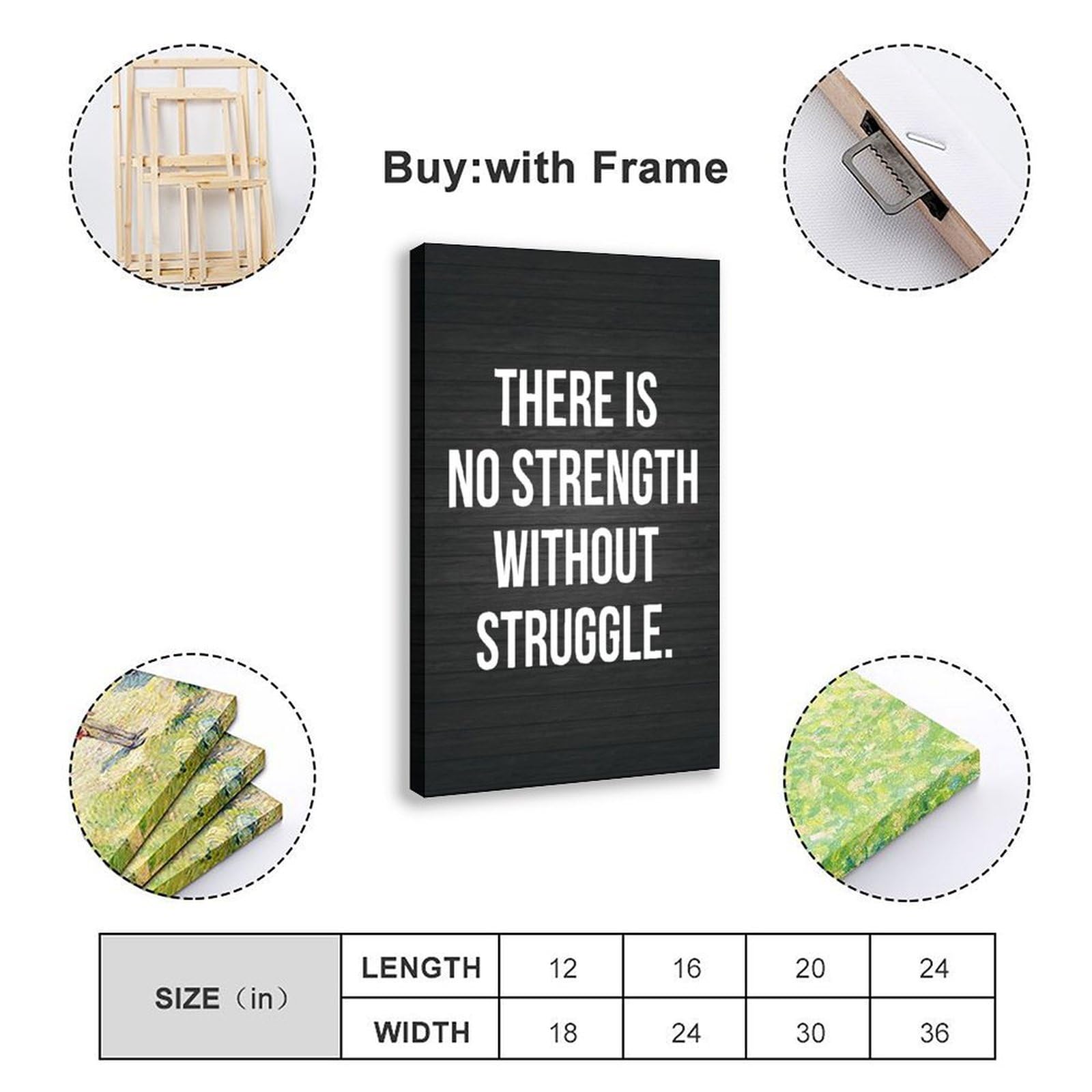 Póster motivacional de fuerza sin lucha, impresión moderna con cita de ejercicio de fitness, arte de pared para gimnasio, hogar, estudio, oficina, decoración de 50 x 75 cm