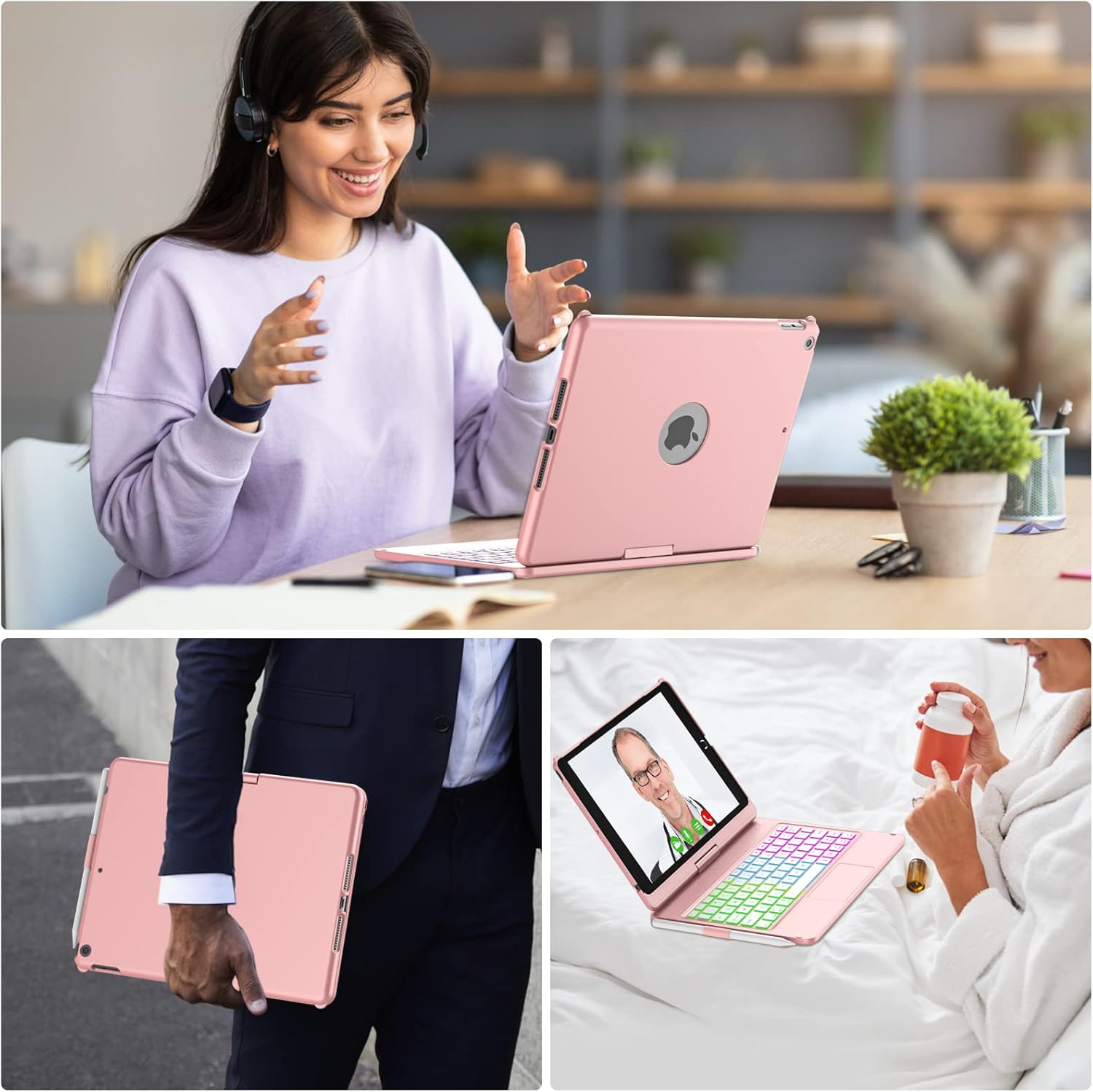 aMZCaSE Keyboard Case for iPad 9th Generation(10.2",2021),Colorful Backlight,360° Slim Cover, Keyboard Case with Bluetooth Keyboard&Pencil Holder,for iPad 8th Gen 2020,7th Gen 2019,Rose Gold - Image 9