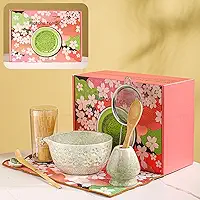 DWEHIXBUY Conjunto Para Cerimônia Matcha De 8pç - Kit De Chá Com Tigela Em Formato De Flor De Cerejeira, Batedor De Bambu, Colheres De Madeira, Pano De Chá E Decoração Floral -cx Rosa Cerejeira
