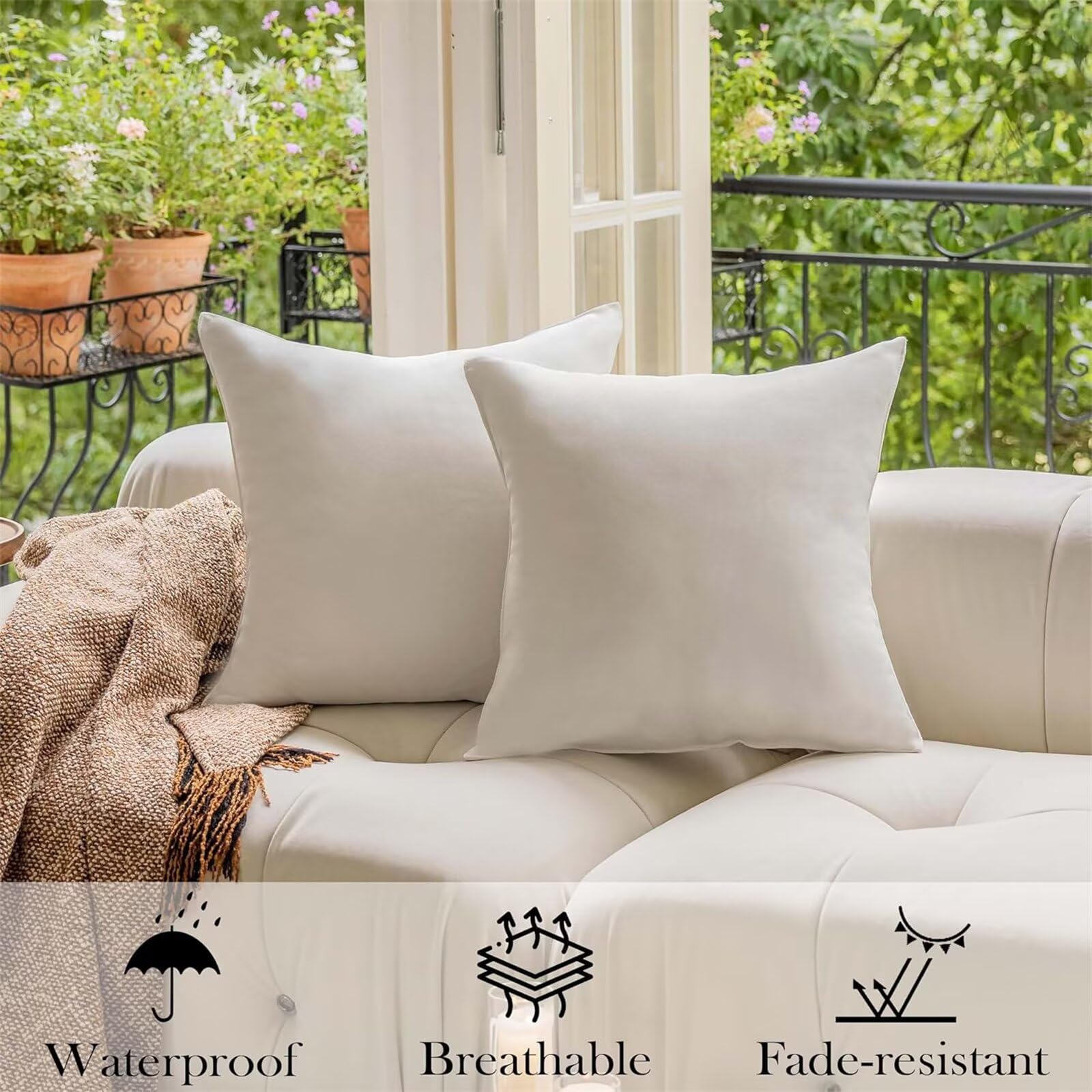 Federe Cuscini Divano 60x60cm Cuscini da Esterno Impermeabili Semplice Federe Cuscino Letto per Divano Velluto Set di 2 Banda Copricuscini per Divani Decorativi Arredo con Cerniera Invisibile f-12951