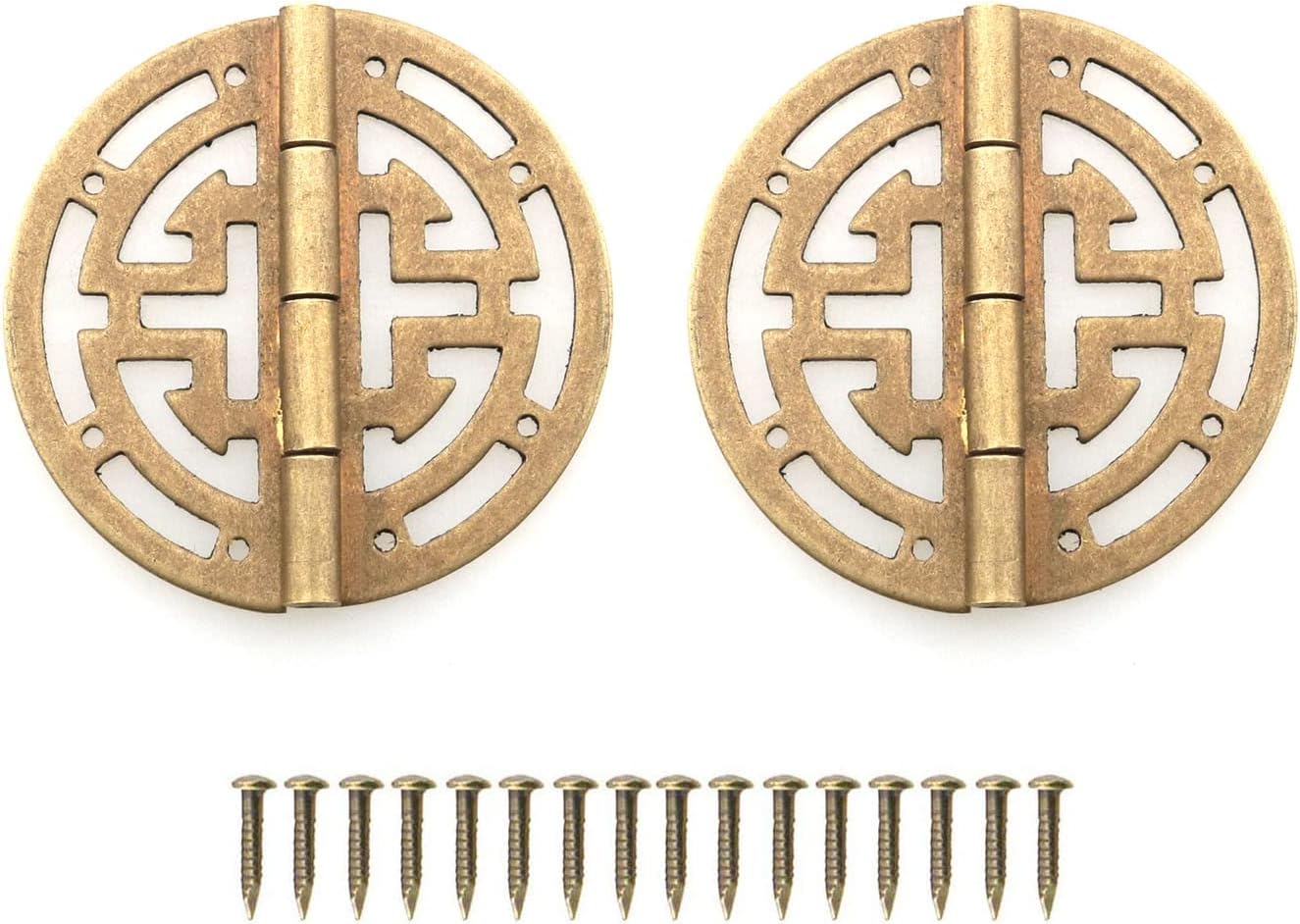 HJGarden 2pcs Antique Brass Round Hollow Jewelry Box Hinge Decorative