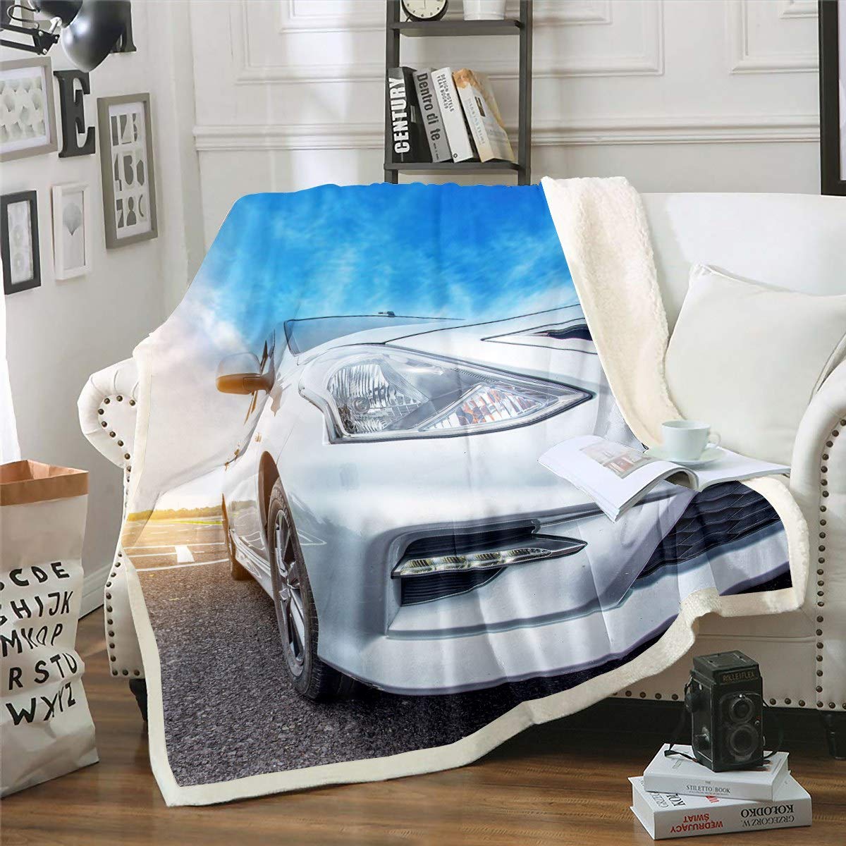 Race Car Sherpa Blanket Sports Car Fleece Throw Blanket for Teens Boys Girls Bedroom Decor Plush Blanket Extreme Sports Theme Fuzzy Blanket for Sofa Bed Couch,Baby 30x40 Inch — image 1