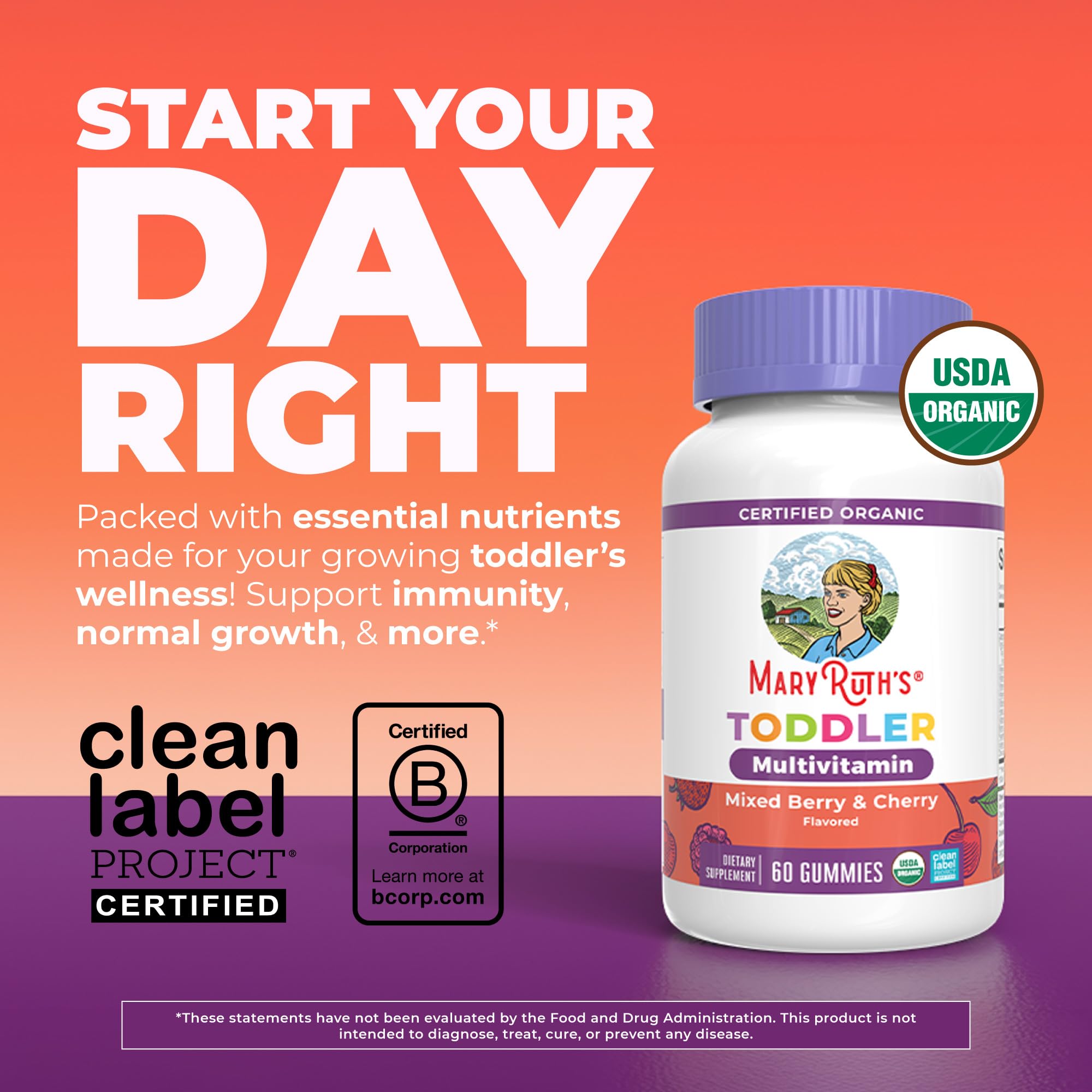 MARYRUTH'S Organic Toddler Multivitamin Gummies, 2 Month Supply, Ages 2+ — Amazon image 2