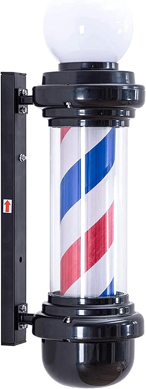 BarberPub Poste de Barbeiro com LED Rotativo, L018, Azul, Vermelho e Branco