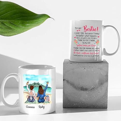 Vista 78 de Taza de café blanca de 2 mejores amigos, 11 onzas, 15 onzas, taza de amistad personalizada para mujeres, mejor amiga, mejor amiga, hermana, hermana