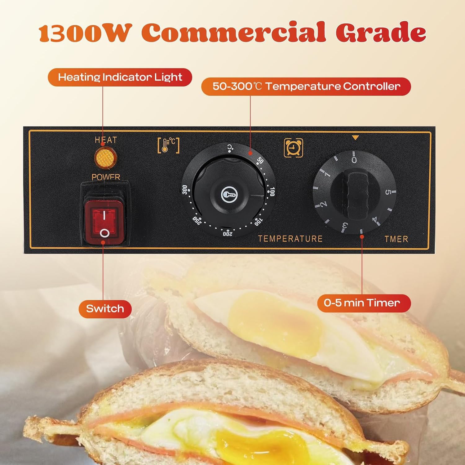 Máquina Para Hacer Hamburguesas y Wafles con Relleno de Helado UFO, Panini, Dorayaki, Temperatura de 50-300 °C, Control de Tiempo de 5 Minutos. Ideal Para Cocinas Domésticas, Panaderías,220 V