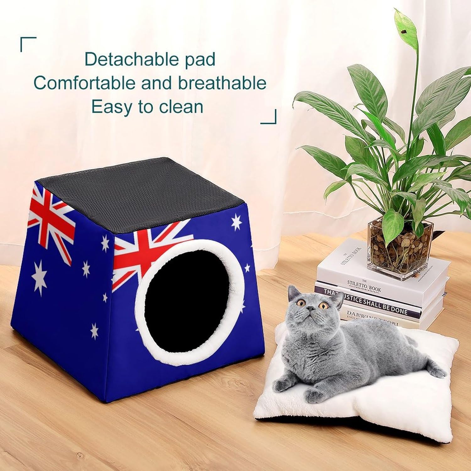 Generic Australia Flag Cat House for Indoor with Spacious Cat Nest, style-8-4