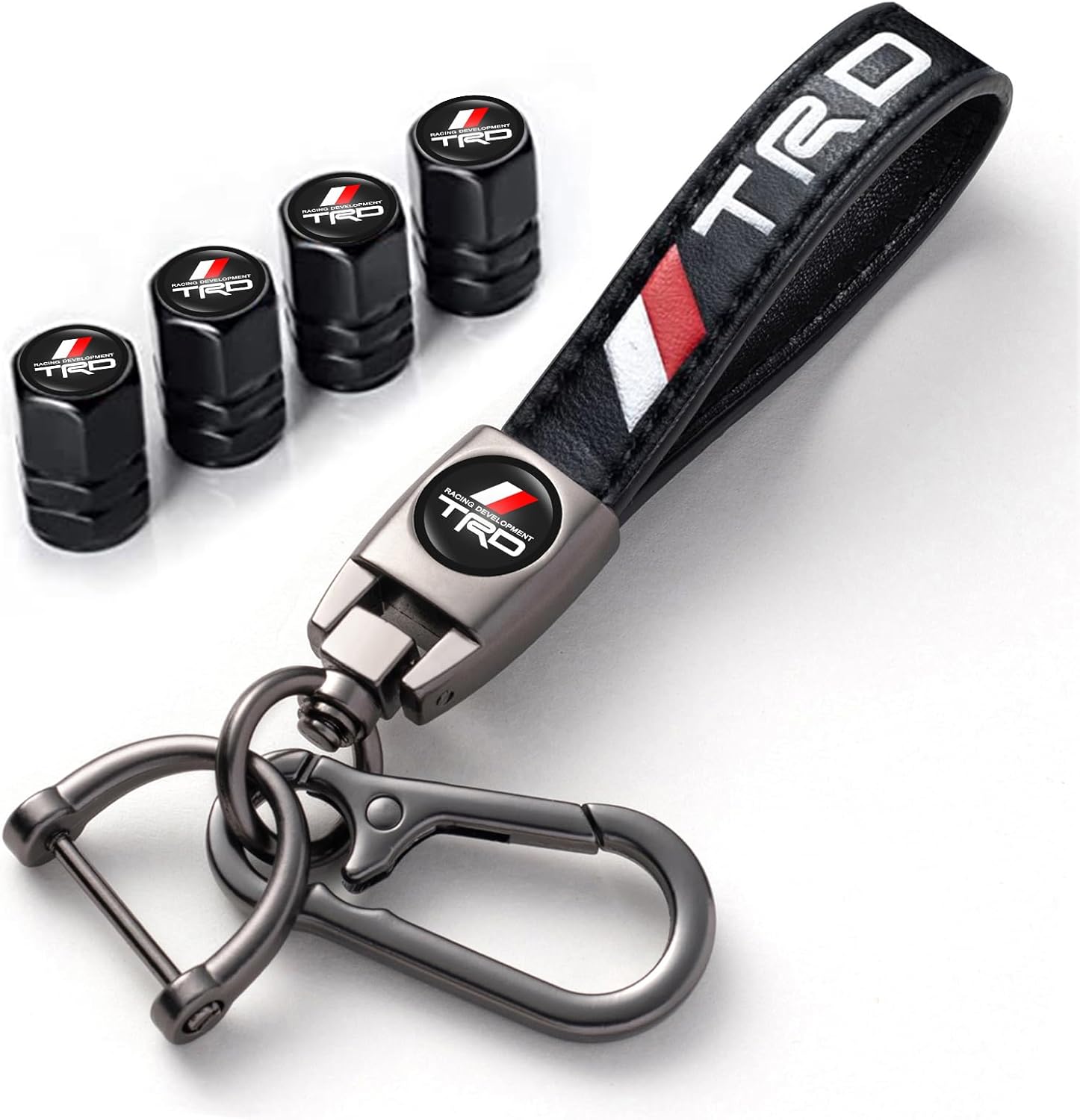 for TRD Keychain with Tire Valve Caps, Car Key Ring and Valve Stem Caps