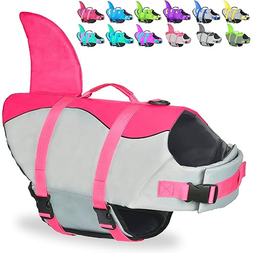 Fragralley Shark Dog Life Jacket, Adjustable Dog Life Vest with Shark Fin, Suit for Small Medium Large Dog Life Vest for Swimming and Boating