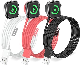 3Pack Upgraded for Apple Watch Charger Magnetic Fast Charging Cable [Portable] Magnetic Wireless Charging Compatible with iWatch Series Ultra/SE/11/10/9/8/7/6/5/4/-[3.3FT] White+Black+Red