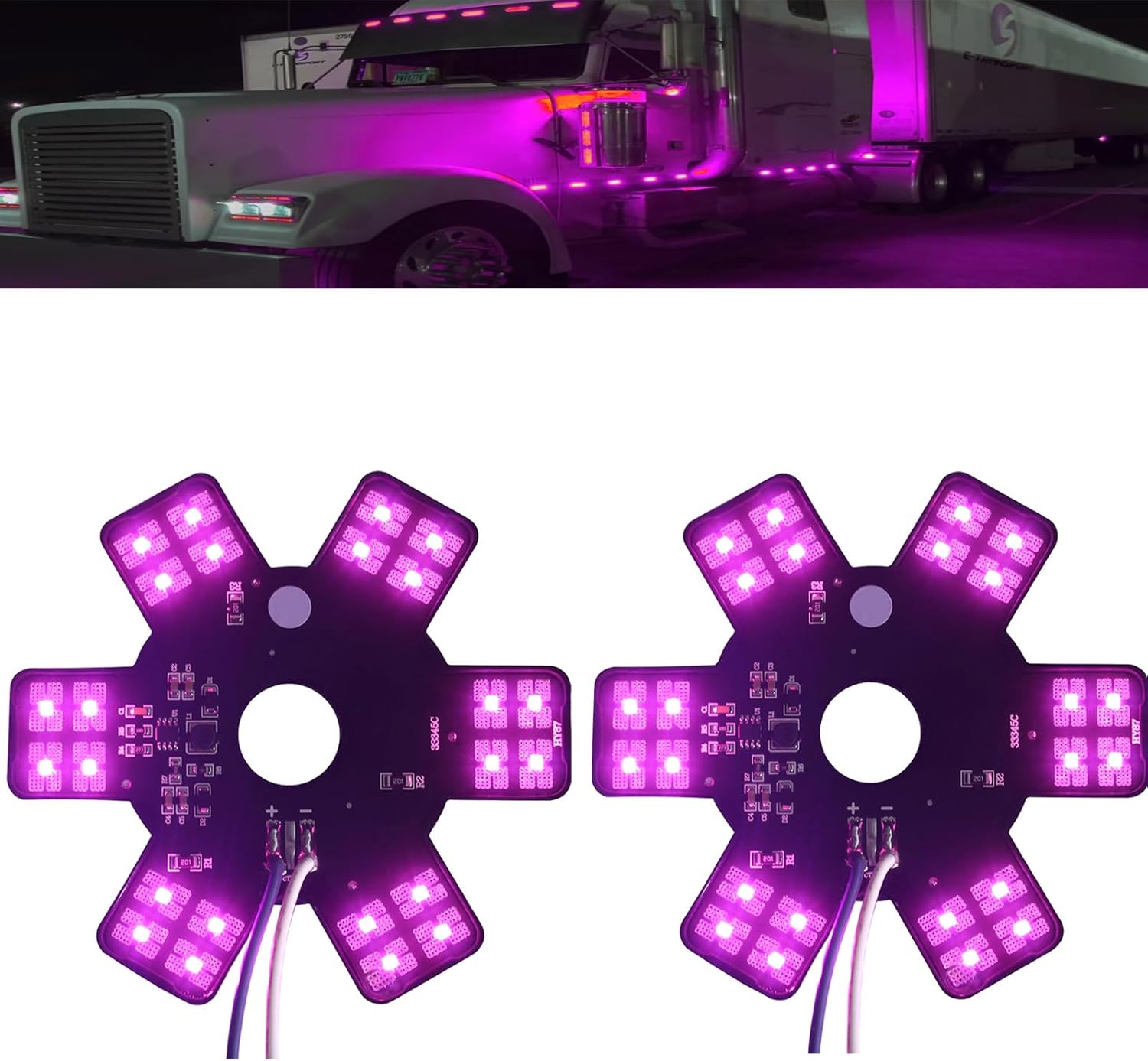 2PCS Air Cleaner LED Light 5" Truck Decorative Hex Style Air Filter Lamp for Peterbilt, Kenworth, Trailers, RVs', Campers Support IP67 12-24V Sold Individually(Purle)