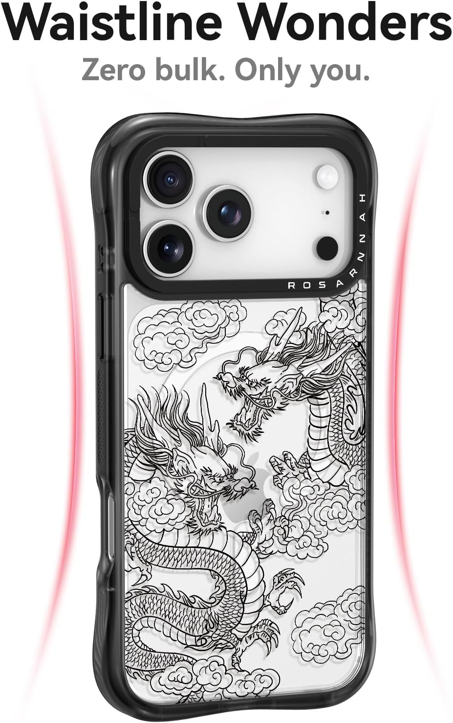 Rosarnnah for iPhone 17 Pro Max Case Cute - Compatible with Magsafe - Military-Grade 20 ft Drop Protection Shockproof Phone Case - Funny Dragon Design (6.9") Black